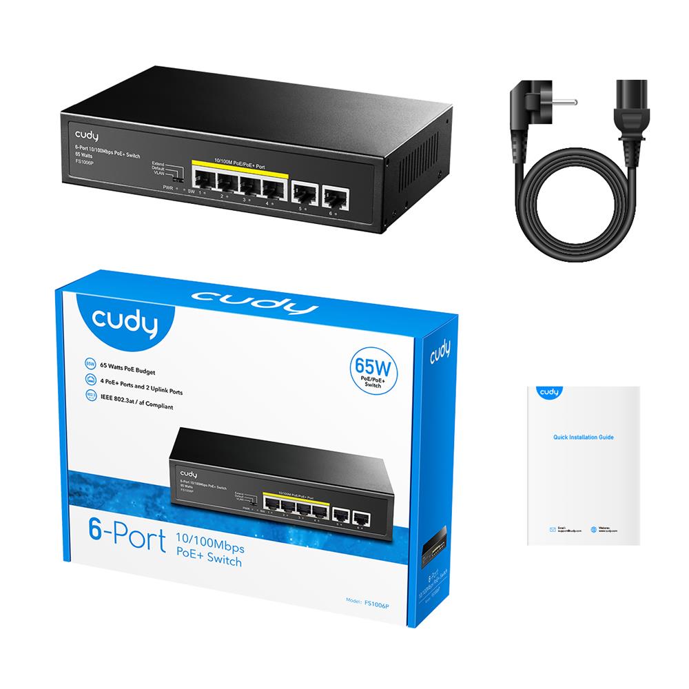 CUDY FS1006P 6 Port 10 100 mbps 4+2 PoE+ Switch 60W Yönetilemez - Görsel 2