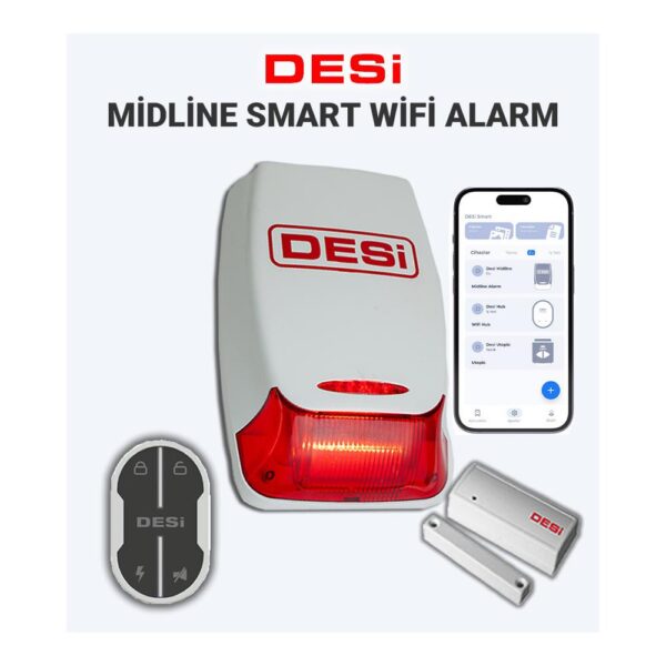 DESİ KABLOSUZ MIDLINE SMART ALARM SETİ AKÜ DAHİL + MANYETİK+ KUMANDA