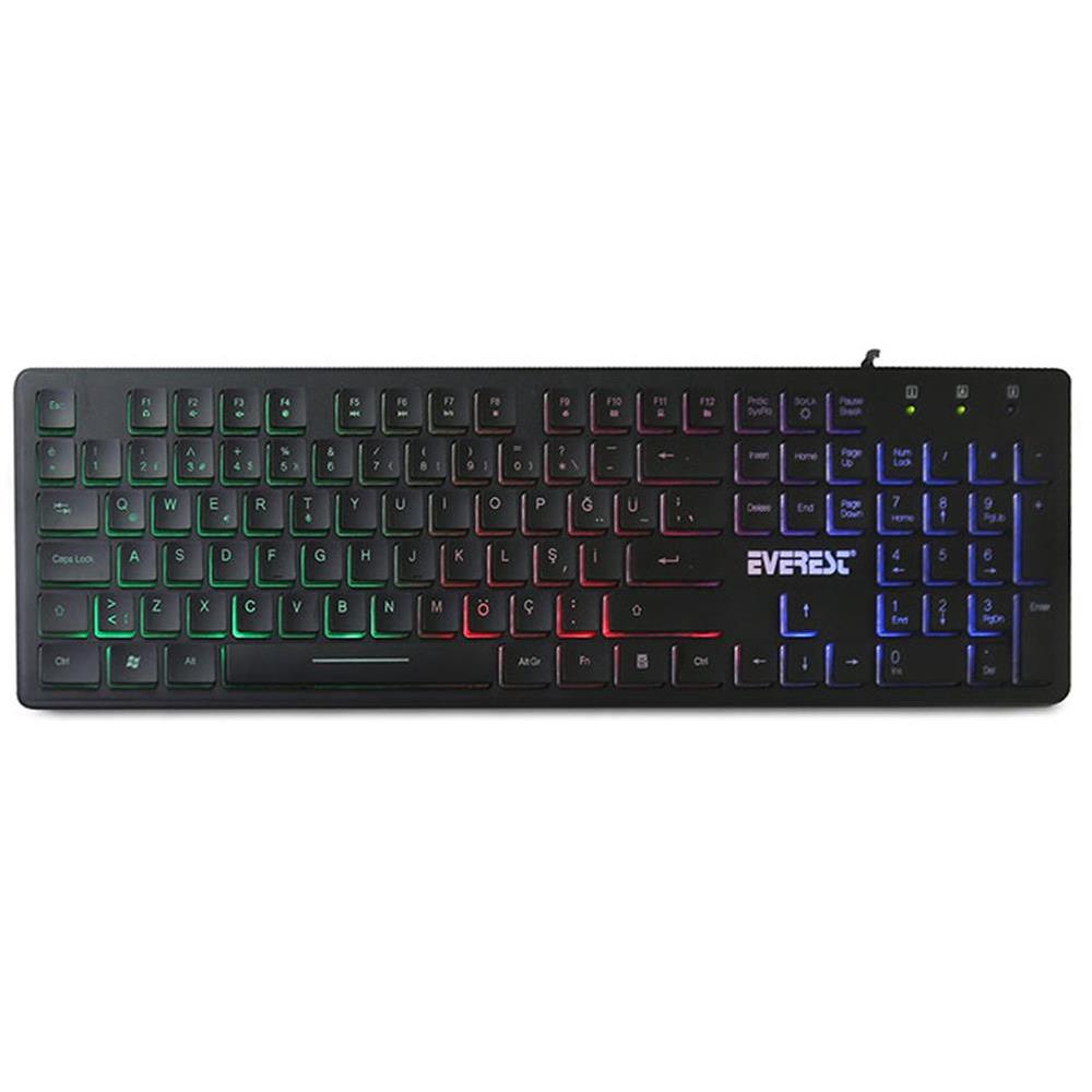 Everest KB-840 Siyah Renk Aydınlatmalı USB Q Standart Klavye - Görsel 2