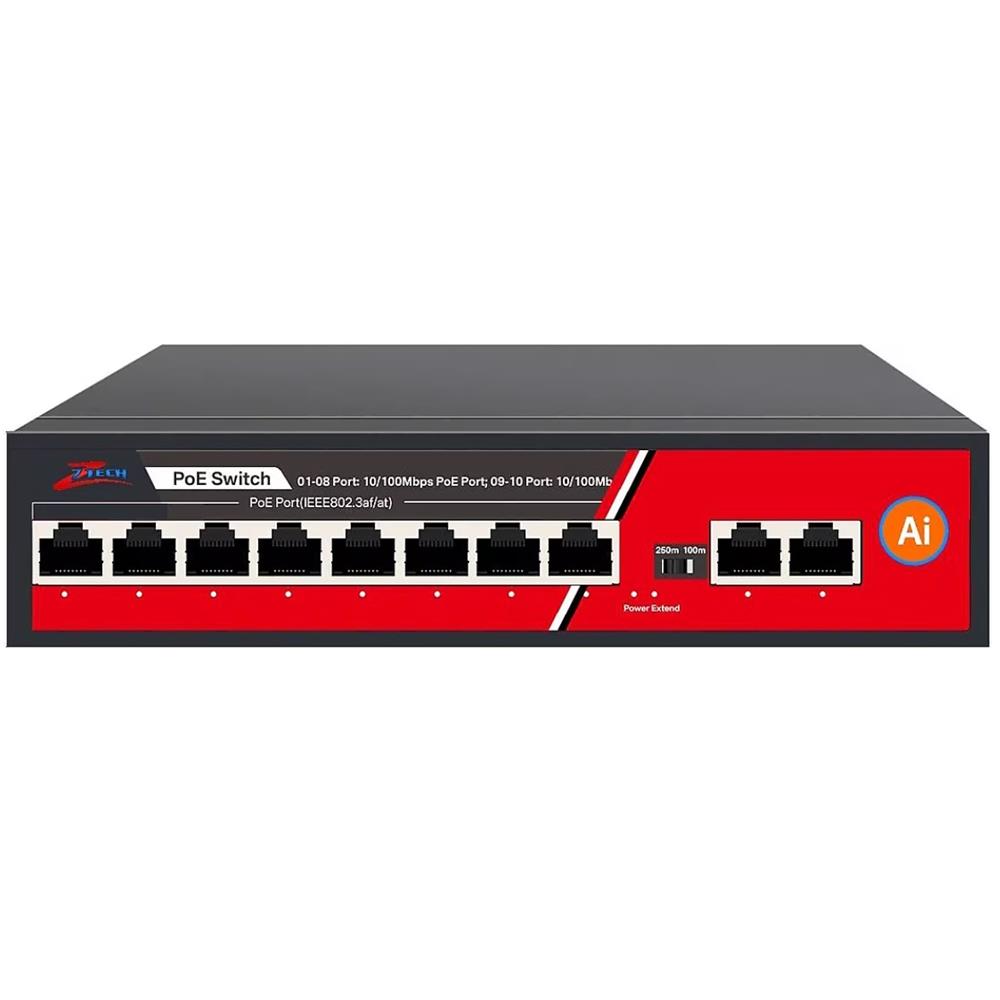 ZTECH ZR-1008 8+2 POE 8 port 10/100 Switch 125w - Görsel 2