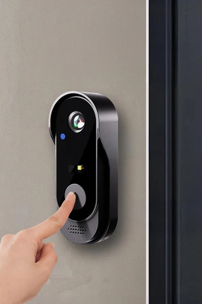 Siyah Akıllı Kablosuz Kapı Zili – Su Geçirmez, Modern Tasarım