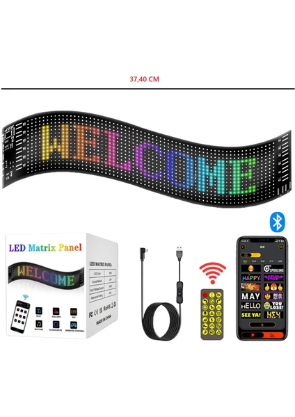 RGB LED Matrix Panel Dijital Ekran 59×12 cm – App Kontrollü, Kumandalı 16×96 LED Animasyon Kayan Ekran